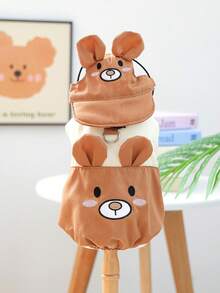 2 pièces Chapeau de costume pour animaux de compagnie, ensemble d'accessoires de vêtements pour chien et chat - Teddy Poodle Tenue décontractée : Chapeau de soleil marron en forme d'ours + Gilet floral en dessin animé - Ours brun - Multicolore - Voir 4
