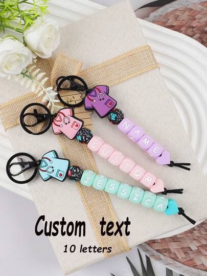 Llavero personalizado con cuentas para uniforme de enfermera, llavero de silicona con cuentas y dije de estetoscopio, llavero personalizado, nombre personalizado, regalo de cumpleaños personalizado para mujer, dije personalizado para bolso