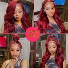 32 Inch 99j Burgundy Lace Front Wigs Human Hair Red Burgundy Wig 180 Density 13x4 Body Wave Lace Front Human Hair Wigs For Women - S99J - View 6