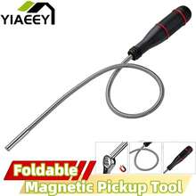Herramienta de recogida magnética fuerte plegable, herramienta de recogida Flexible de Metal, barra de succión, imán, agarre de resorte, herramientas manuales portátiles UVIK - 2 libras rojo - Ver 2