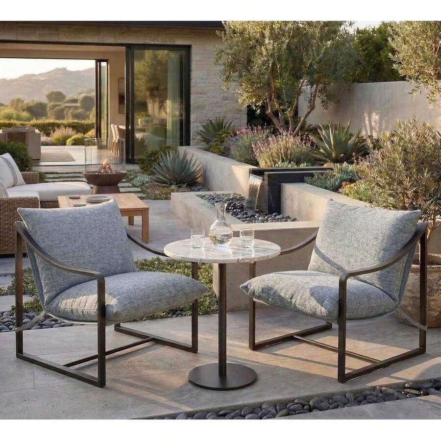 Silla de acento moderna de 2 piezas con marco de metal robusto y cojín de peluche y reposabrazos, sillón de lectura cómodo para sala de estar, estudio, sala de sol o porche, fácil montaje - Gris - Ver 1