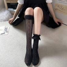 1 Pair Women's Heart Pattern Lace Thigh High Stockings Ruffle Trim Bowknot Over Knee High Socks - Multicolor - View 10