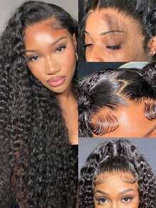 Kinky Curly Lace Front Wig 13x4 Transparent Lace Deep Wave Glueless Curly Wigs 150% Density Kinky Curly Glueless Wigs For Women Daily Wear - Natural Black - View 4