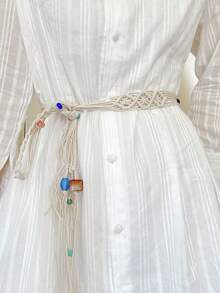 1pc Bohemian Woven Tassel Waist Rope, Beige For Women - Beige - View 2