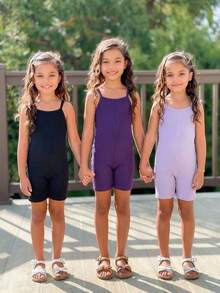 Bộ 3 món/Bộ đồ liền thân bó sát màu trơn có gân và quần dài cho bé gái - Nhiều màu - Xem 4