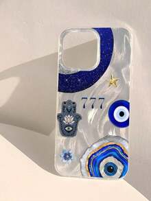Blue Evil Eye And Hamsa Hand Pattern Fashion Phone Case 1pc Unique Blue Eye Shell Blue Gold Texture Pattern Phone Case Thick Transparent Protective Cover Compatible With Samsung A05 A05S A13 A14 A15 A53 A54 A55 A56 S22 S23 S24 S25 11 12 13 14 15 16 Pro Max Birthday Gift Party - 規格 - 查看 3