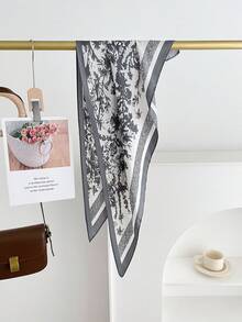 1 pieza Pañuelo de gasa de poliéster con estampado floral elegante, accesorio versátil para todas las estaciones, playa, vacaciones - #1 Gris - Ver 3