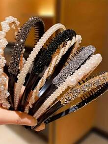 4 Pcs Faux Pearl Headbands With Rhinestones, Fashionable Design, Suitable For Daily Wear For Women - Multicolor - View 2