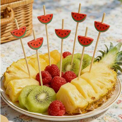 100支/包（12厘米/4.72英寸）可爱西瓜造型食物签，适用于酒店、餐厅和派对上的蛋糕、甜点、沙拉和三明治。