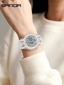 SANDA 6289 Relojes electrónicos impermeables para hombres, multifuncionales, con LED luminoso, alarma, cronómetro y pantalla digital - Blanco - Ver 3