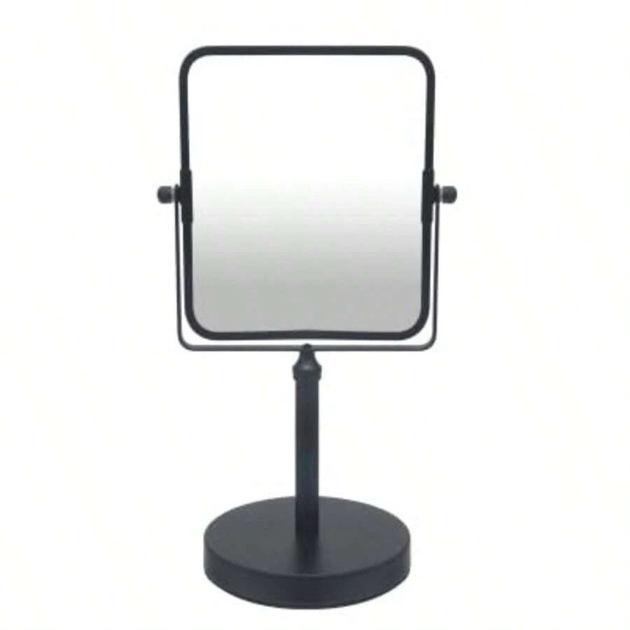 Espejo de cambiador de metal de doble cara para maquillaje de mesa de doble cara 1 x y 3 aumentos cuadrado espejo giratorio para computadora recámara baño con acabado negro mate - Cuadrado negro mate - Ver 1