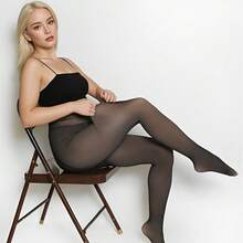 Meia Calça Térmica Feminina Plus Size Super Elástica Slim Forrada Pelúcia Cobre Bem Inverno - Preto - Visão 4