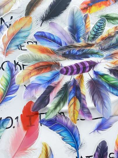 50pcs Colorful Feather Transparent PET Stickers Decals For Phone Bottle Scrapbook Suitcase Refrigerator Guitar Aesthetic Decoration Stickers