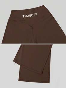 TimeOff 1pc Women's Minimalist Elastic V-Shaped Lifting Straight Wide-Leg Letter Print Sports Pants - Mocha Brown - View 4