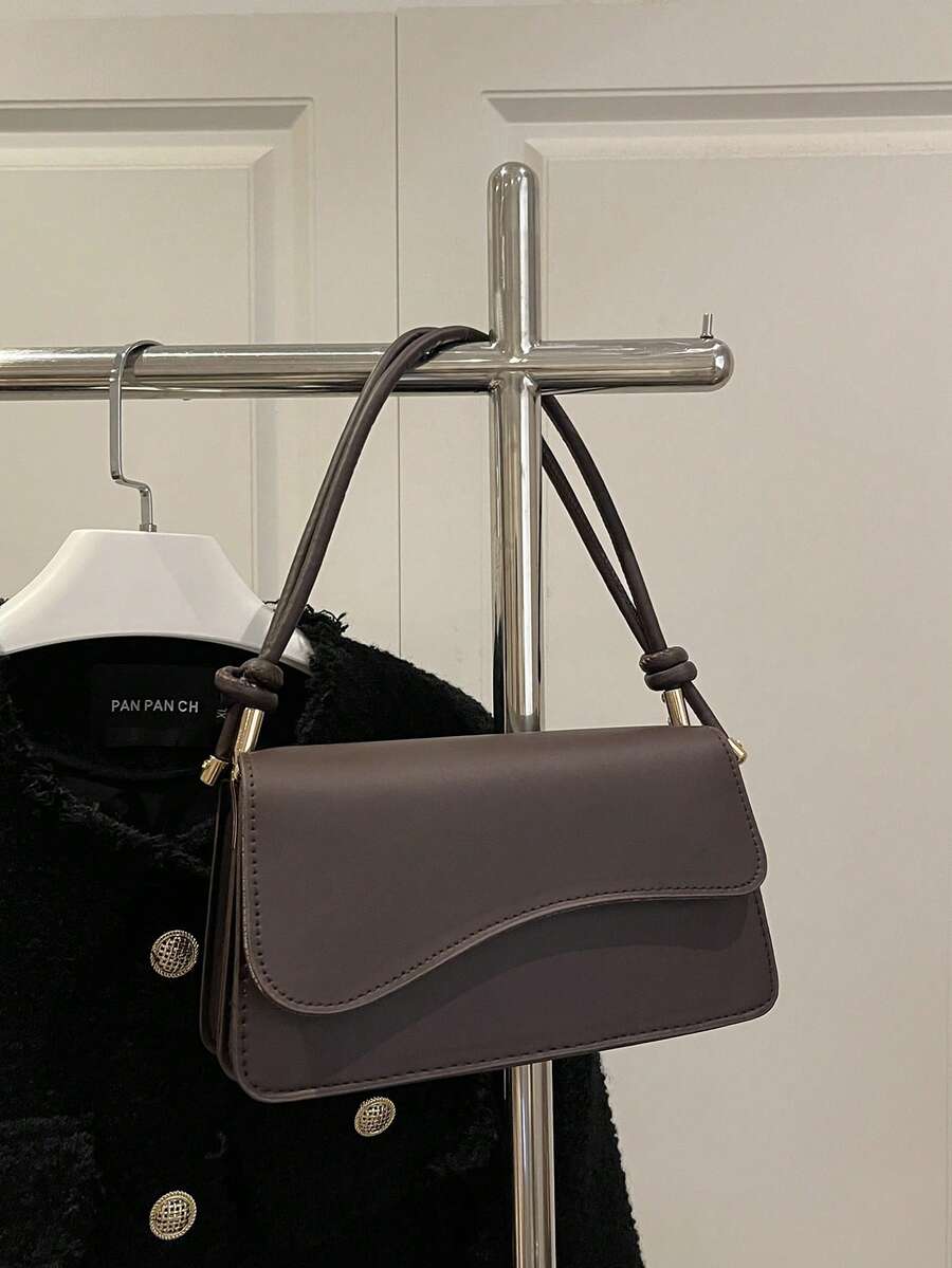 Fashionable Solid Color Asymmetrical Flap Vintage Minimalist Elegant Shoulder Bag - Coffee Brown - View 1