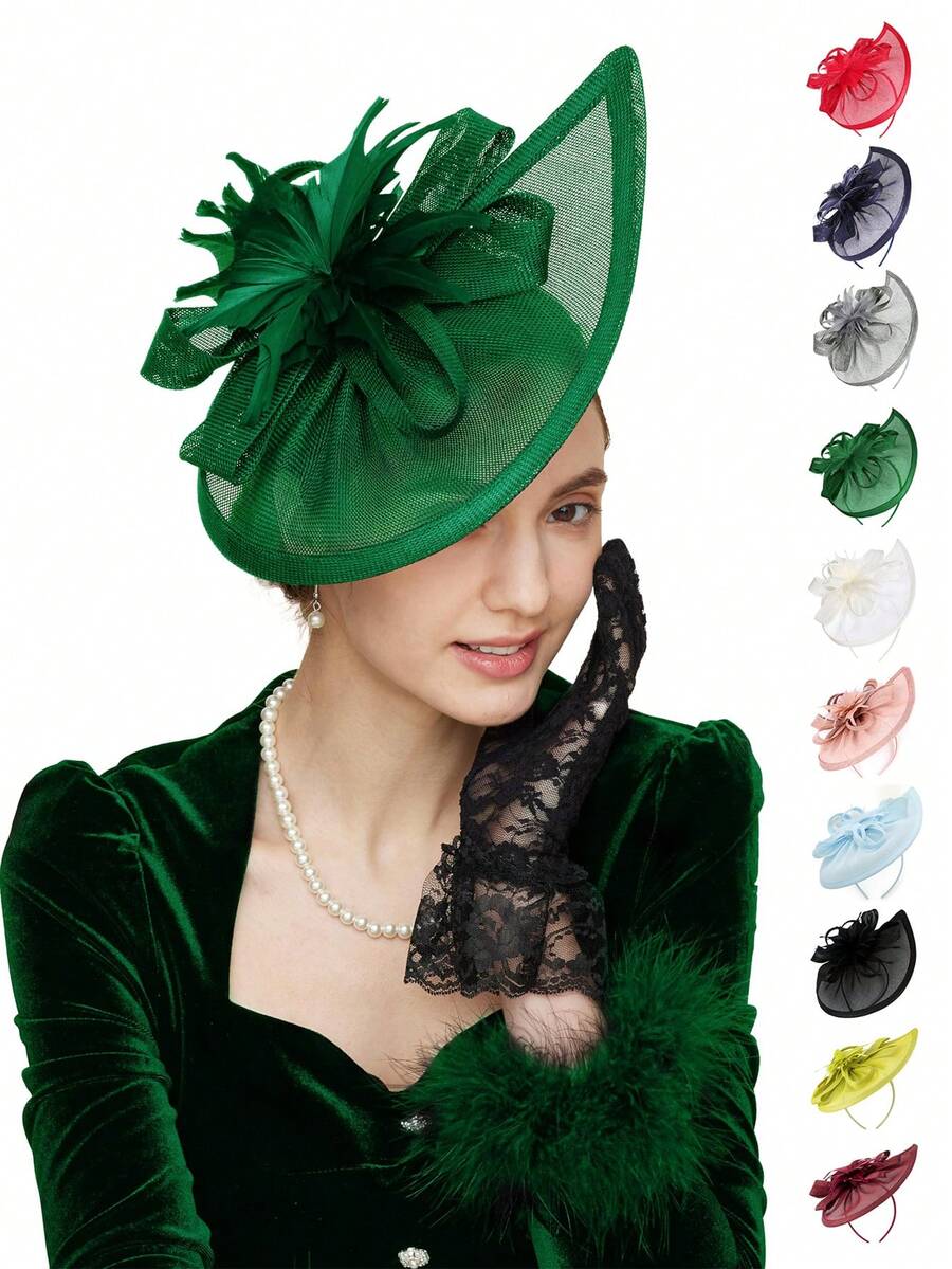 Fascinadores y sombreros para mujer para fiestas de té en el jardín, sombreros vintage de Kentucky en paquete múltiple para bodas, fiestas de cóctel, con flores, plumas y malla, clips para el cabello para Halloween y fiestas de Navidad - HA5792 - Ver 1