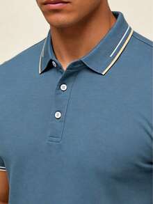 AHTELB 夏季休閒翻領鈕扣短袖男士 POLO 衫，冰絲透氣短袖上衣，高爾夫 POLO 衫，休閒通勤 POLO 衫，適合戶外休閒娛樂與運動穿著，送給丈夫、男朋友、客戶、父親的禮物，男士 POLO 衫 - 霧霾藍 - 查看 4