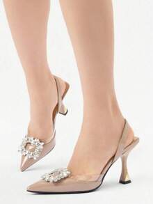 A Pair Of Women's High-Heeled Shoes, Pointed Toe Design, Sexy And Elegant, Slip-On Design For Easy On And Off, Suitable For Dates, Parties, Dances, Or Birthday Gifts. - 杏色 - 查看 4