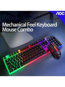 AOC KM100 鍵鼠套裝開黑神器 炫彩背光點燃電競氛圍 機械手感鍵盤+遊戲滑鼠精準聯動 防潑水防護 - 查看 2