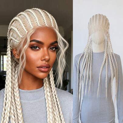 ZigZag Hair פאות תחרה קדמיות גזורות מראש, בלונד פלטינה, כסוף, חום ג'ינג'ר, פאות תחרה סינתטיות קלועות, פאות סיבים עמידות בחום ללבוש יומיומי, חגים, מסיבות, קוספליי, ליל כל הקדושים