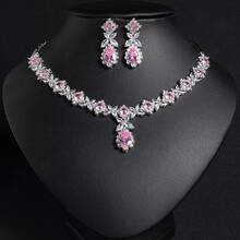 1set Conjunto de joyería de moda para mujer, incrustado de circonita, aretes, collar, adecuado para mujer/novia vacaciones/fiesta|boda/banquete|regalo - Conjunto de joyas - Ver 10