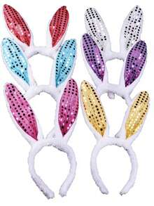 5/6/7 件套，毛绒亮片兔耳朵发箍，派对发箍，兔耳朵发箍，适合生日装饰、节日装饰、派对装饰、主题派对和其他节日 - A - 查看 3