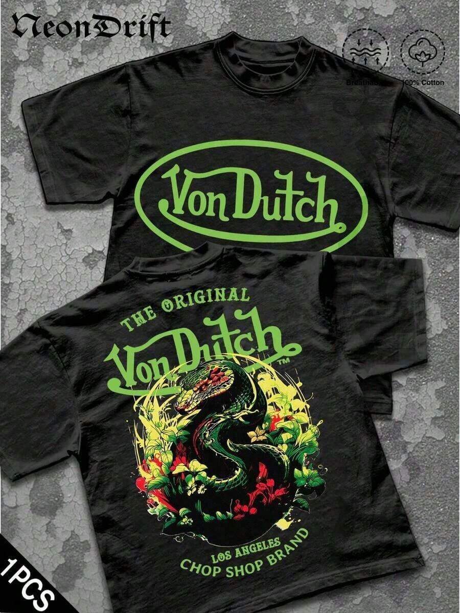 2026NeonDrift Double-Sided Printing Men's T-Shirt Men's Short-Sleeve T-Shirt100% Cotton Fabric Soft & Skin-Friendly Unisex Style Gifts For Spring Festival, Valentine's Day, St. Patrick's Day & World Cup-Van Dutch Dragon Print Men T Shirt Classic Americana Style Graphic Tee Streetwear Fashion Casual Wear For Car Enthusiasts And Vintage Culture Lovers,High-Quality Wax Printed Cotton Retro FashionBrand T-Shirt, Men's T-Shirt, Beach Must-Have, Men's Summer T-Shirt, Holiday Gift, Perfect GiftValentine's Day Gift,Summer Outfits,Tops For Women,Men Shirts,Mens Clothes,Graphic Tees Men Print Y2K Crew Neck T Shirt For Women, Holiday, Vacation, Spring, Festivalsummer Clothes,Men Graphic Tees,Vintage T Shirts - Black 2 - 查看 1