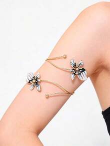 1pc European & Punk Style Exaggerated Alloy Metal Multi-Color Enamel Floral Bracelet, Fashionable And Cool For Summer. Colorful Floral Arm Chain, Suitable For Women Daily Wear, Various Holidays, Mother's Day Gift, Social Events, Beach Vacation Jewelry - 黑白 - 查看 13