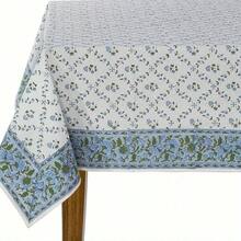 1pc Elegant Floral Tablecloth - Blue & Green Floral Pattern, Rectangular Linen Table Cover For Dining, Kitchen, Parties, Camping - Machine-Made, Multiple Sizes (51x51\/51x70\/56x83\/56x103 Inch), Dining Table Cover |     Floral Table Decor |     Linen Fabric, Table Decorations - Nhiều màu - Xem 2