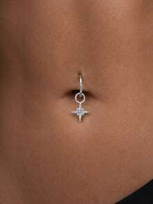 1PC 925 Sterling Silver Star Belly Ring CZ Cubic Zirconia Dainty Button Navel Piercing Gift Idea For Her Present, 8mm 10mm 12mm, Hoop Piercing, Belly Hoop - Navel Nails - View 8