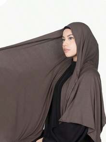 Women Classic Solid Color Long Shawl, Elegant Casual Fringed Scarf, Premium Knitted Modal Jersey Hijab, Turban Style Wrap Suitable Daily Life, Travel And Gatherings Dress - 灰色 - 查看 4