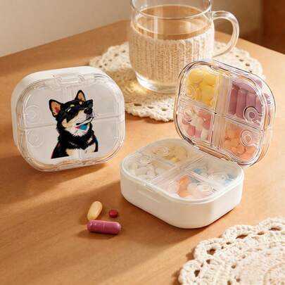 Stylish Fashion Glasses Corgi Double-Layer Pill Case, Portable Sealed Moisture-Proof Mini Personal Medicine Box