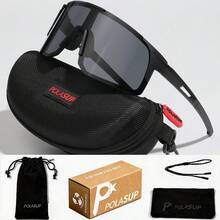 1 Set POLASUP Contrast Color Sports Cycling Glasses, One-Piece Lens, Half-Frame Hollow Tech Style Design, Lightweight Non-Slip Temples, Suitable For Cycling, Running, Outdoor Activities, Etc. Comes With Hard Case, Storage Bag, Glasses Strap And Cleaning Cloth, Complete Accessories, Fashionable Unique Unisex - Multicolor - View 3