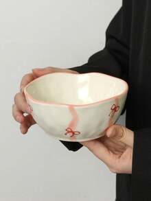 Cabin Kangaroo 1pc/2pcs/4pcs Aesthetic Asymmetrical Ceramic Bowl Set | 3D Heart Print Rustic Style Porcelain Bowl | Cute Pink Rim Dessert/Salad Bowl Suitable For Tabletop Decor And Daily Use - Multicolor - View 19
