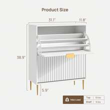 SICOTAS Fluted Shoe Cabinet Storage For Entryway With 2 Flip Drawers-11.8" Deep Freestanding Shoe Organizer Cabinet With 6-Tier Shelves, Large 20 Pairs Shoes Rack Cabinet For Foyer Hallway - 白色 - 查看 7
