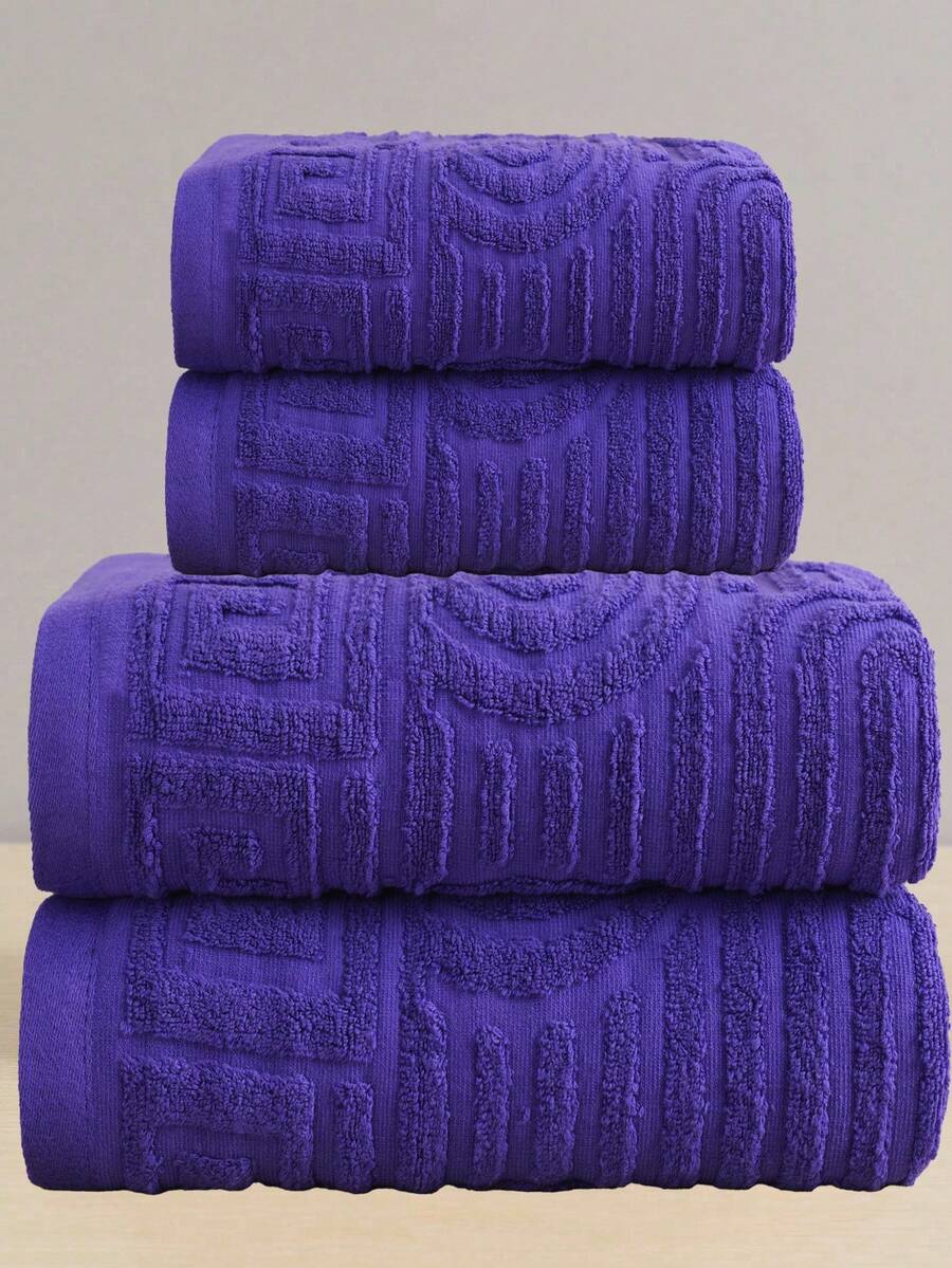 QIBHI 3条/1件（小号）100%纯棉提花浴巾/手巾/洗脸巾套装（轻薄），柔软吸水，适用于浴室、酒店、健身房、旅行、送礼、沙龙、运动、户外、海滩、学校、返校季、旅行配件、家居用品