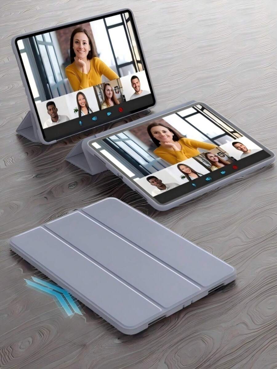 三折式平板电脑保护套，TPU透明软壳，简约休闲畅销翻盖式平板电脑保护套，适用于iPad Mini 4/5/Mini 6/Mini 7/9.7/10.2/10.5/10.9/第十代/11英寸/12.9英寸/Air 11英寸(M2)-2024/Air 13英寸(M2)-2024/Pro 13英寸(M4)-2024/Pro 11英寸(M4)-2024/Air 13英寸(M3)-2025/Air 11英寸(M3)-2025/(A16) 11英寸第十一代2025款苹果机型 - 淺灰紫 - 查看 1