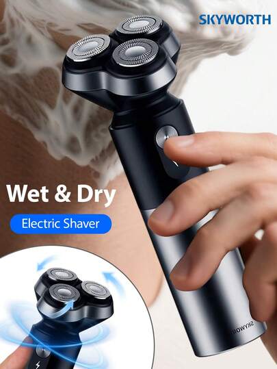 SKYWORTH 男士电动剃须刀，30天超长续航，4D浮动刀头设计，超级顺滑，敏感肌肤适用，IPX7级防水，USB-C快充，轻巧便携，旅行必备