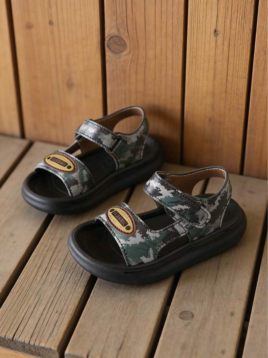 1 đôi dép xăng đan họa tiết rằn ri cho bé trai, đế mềm, hở mũi, dép đi biển, dép thể thao mùa hè. - màu xanh lá - Xem 1