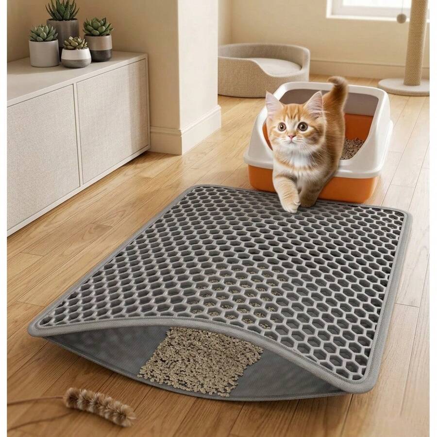 Alfombra para arena de gato de 29" X 21" de doble capa - Alfombra impermeable a prueba de orina para atrapar la arena de gato, diseño de panal para evitar el esparcimiento, fácil de limpiar y antideslizante