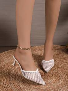 New Summer Pointed Toe Mule Sandals, Fashionable Outdoor Wear, Korean Style High Heel Shoes For Women - White - View 4