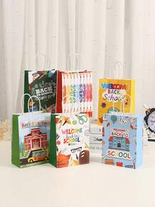 12个装新款校园牛皮纸手提袋，创意卡通印花礼品袋 - 多色 - 查看 2
