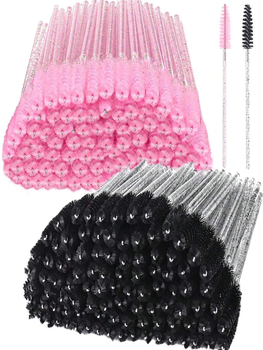 Bộ 100/500 cọ trang điểm dùng một lần gồm cọ chuốt mi, cọ chuốt mascara màu đen, cọ kẻ lông mày và cọ tán phấn mắt.