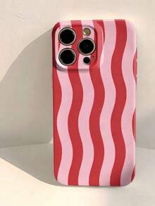 Striped 1pc Simple Fresh Wavy Stripe Pattern Fine Hole Glossy Film Case Full Coverage Hard Phone Case For 11/12/13/14/15/16 Pro Max/17Promax/15Promax/17Pro - Multicolor - View 1