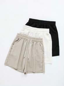 3 piezas Pantalones cortos casuales de unicolor, pantalones cortos deportivos con cordón y cintura elástica para correr y hacer ejercicio, pantalones cortos deportivos de verano para mujeres, pantalones cortos para trotar, pantalones cortos tipo boxer para damas - Multicolor - Ver 6
