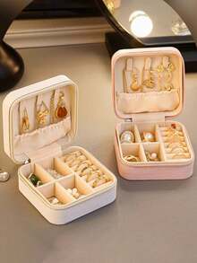 1pc Women's Travel Jewelry Box, Gift For Her, Mini Jewelry Storage Box With Mirror For Necklaces And Earrings, Pink Travel Essential, Women's Holiday Gift, Suitable For Vacation, Beach, Bathroom, Bedroom, Large Capacity - Multicolor - View 4