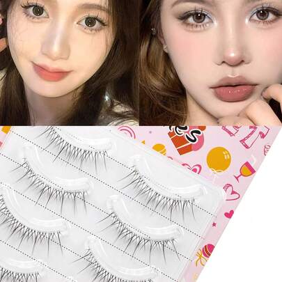 5 Pairs Manga Lashes Faux Mink Lashes Natural Short Full Strip Lashes Clear Band Soft Eyelashes Extension 3-12mm