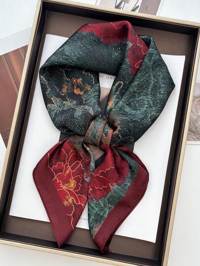 1条女士红色真丝围巾，欧美流行休闲头巾，70厘米小方巾，装饰小围巾披肩，派对礼物