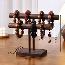 1pc Retro Walnut Wood Single/Double Layer Jewelry Stand, Necklace Bracelet Pendant Display Rack, Dresser Organizer, Gift & Store Display - T-shaped Walnut Wood Bracelet Holder - View 12