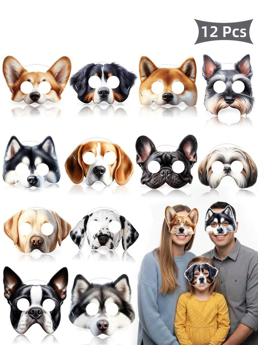 12 Pcs Dog Party Masks Funny Soft Animal Masks Puppy Themed Decoration For Pet Costume - View 1